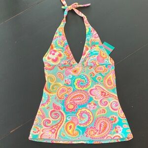 WB Brand Colorful Paisley Halter Tankini Top Size M. NWT
